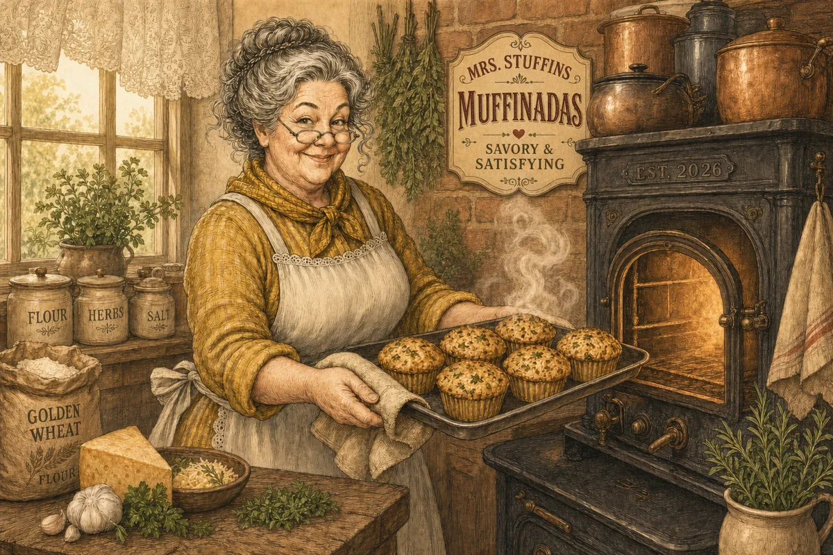 Golden stuffed muffins on a tray fresh out of a bakery oven